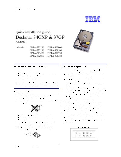 IBM Deskstar 34GXP & 37GP Quick Installation Guide v1.0 - English  IBM Deskstar 34GXP & 37GP Quick Installation Guide v1.0 - English.pdf