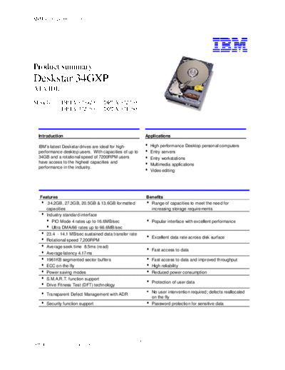 IBM Deskstar 34GXP Product Summary v4.0 - English  IBM Deskstar 34GXP Product Summary v4.0 - English.pdf