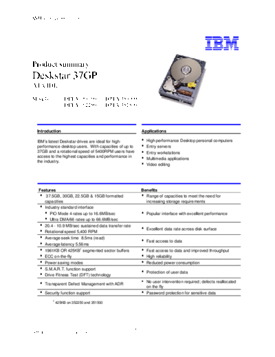 IBM Deskstar 37GP Product Summary v4.0 - English  IBM Deskstar 37GP Product Summary v4.0 - English.pdf
