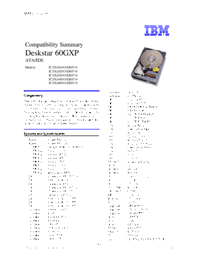 IBM Deskstar 60GXP Compatibility Summary v1.0 - Abridged  IBM Deskstar 60GXP Compatibility Summary v1.0 - Abridged.pdf