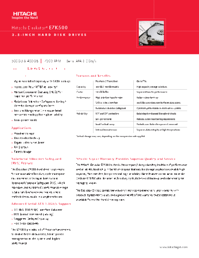 IBM Deskstar E7K500 Datasheet  IBM Deskstar E7K500 Datasheet.pdf