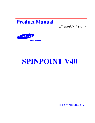 Samsung Spinpoint V40  Samsung HDD Samsung Spinpoint V40.PDF