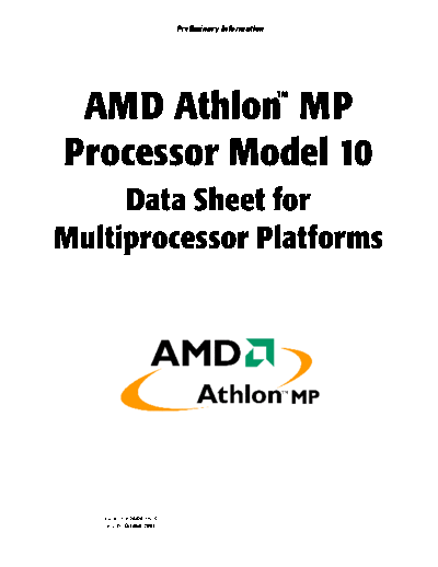 AMD Athlon MP Processor Model 10 Data Sheet for Multiprocessor Platforms  AMD AMD Athlon MP Processor Model 10 Data Sheet for Multiprocessor Platforms.pdf