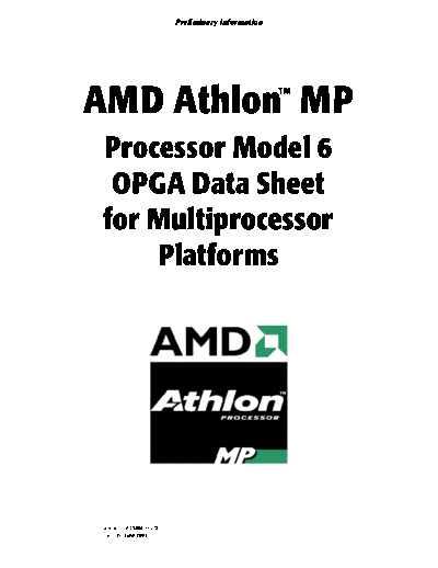 AMD Athlon MP Processor Model 6 OPGA Data Sheet for Multiprocessor Platforms  AMD AMD Athlon MP Processor Model 6 OPGA Data Sheet for Multiprocessor Platforms.pdf