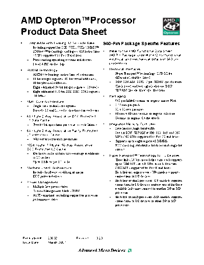 AMD Opteron Processor Product Data Sheet  AMD AMD Opteron Processor Product Data Sheet.pdf