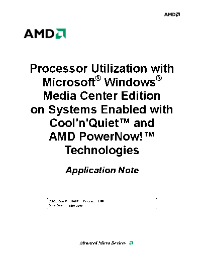 AMD Processor Utilization with Microsoft Windows Media Center Edition on Systems Enabled with Cool