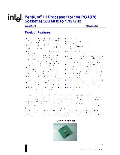 Intel  Pentium III Processor for the PGA370 Socket at 500 MHz to 1.13 GHz  Intel Intel Pentium III Processor for the PGA370 Socket at 500 MHz to 1.13 GHz.PDF