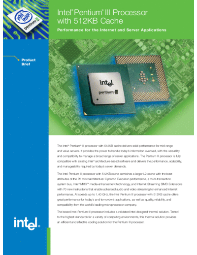 Intel Pentium III with 512 KB Cache  Intel Pentium III with 512 KB Cache.PDF