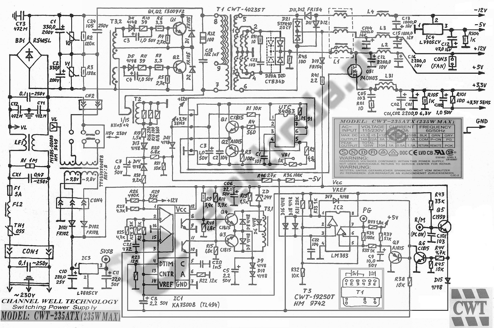 Ever Power CWT-235ATX CWT Channel Well CWT-235 ATX Power supply schematic